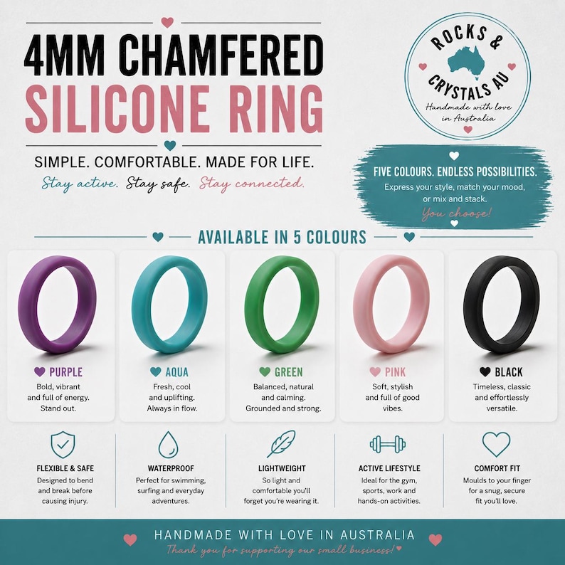 4 mm avfasad silikonvigselring | Silikonarmband för kvinnor | Ring för aktiv livsstil | Gym, resor och arbete | Vattentät bild 6