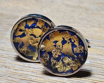 Cufflinks, meteorite inlaid cufflinks