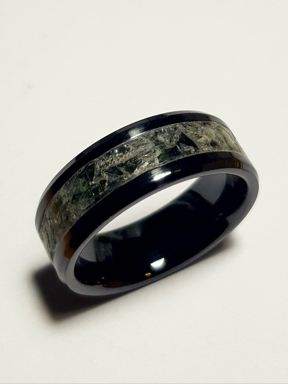Moldavite Ring Beautiful Handmade Black Ceramic Ring Set With