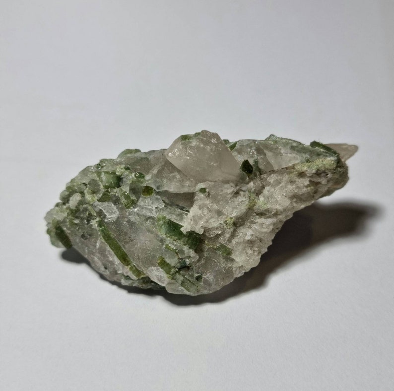 Green Tourmaline on Matrix Tourmaline mineral specimen crystal specimen.