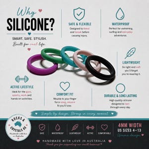 4 mm avfasad silikonvigselring | Silikonarmband för kvinnor | Ring för aktiv livsstil | Gym, resor och arbete | Vattentät bild 2