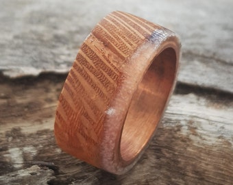 Resin and Wood wedding  band ring - handmade Wood, Resin and copper band ring