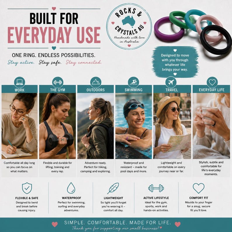 4 mm avfasad silikonvigselring | Silikonarmband för kvinnor | Ring för aktiv livsstil | Gym, resor och arbete | Vattentät bild 7