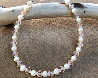 Bridal bracelet, pearl bracelet, Austrian crystal bracelet, crystal and pearl bracelet, bridal jewelry, made on Maui, wedding bracelet