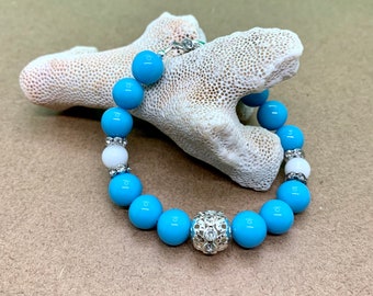 Japanese bead bracelet, turquoise bracelet, crystal bracelet, beachy bracelet, bridal bracelets, wedding jewelry, Handmade in Hawaii