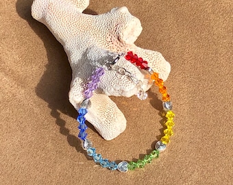 rainbow bracelet, Austrian crystal bracelet, love bracelet, Pride jewelry, Made in Hawaii, heart bracelet, LGBTQ bracelet
