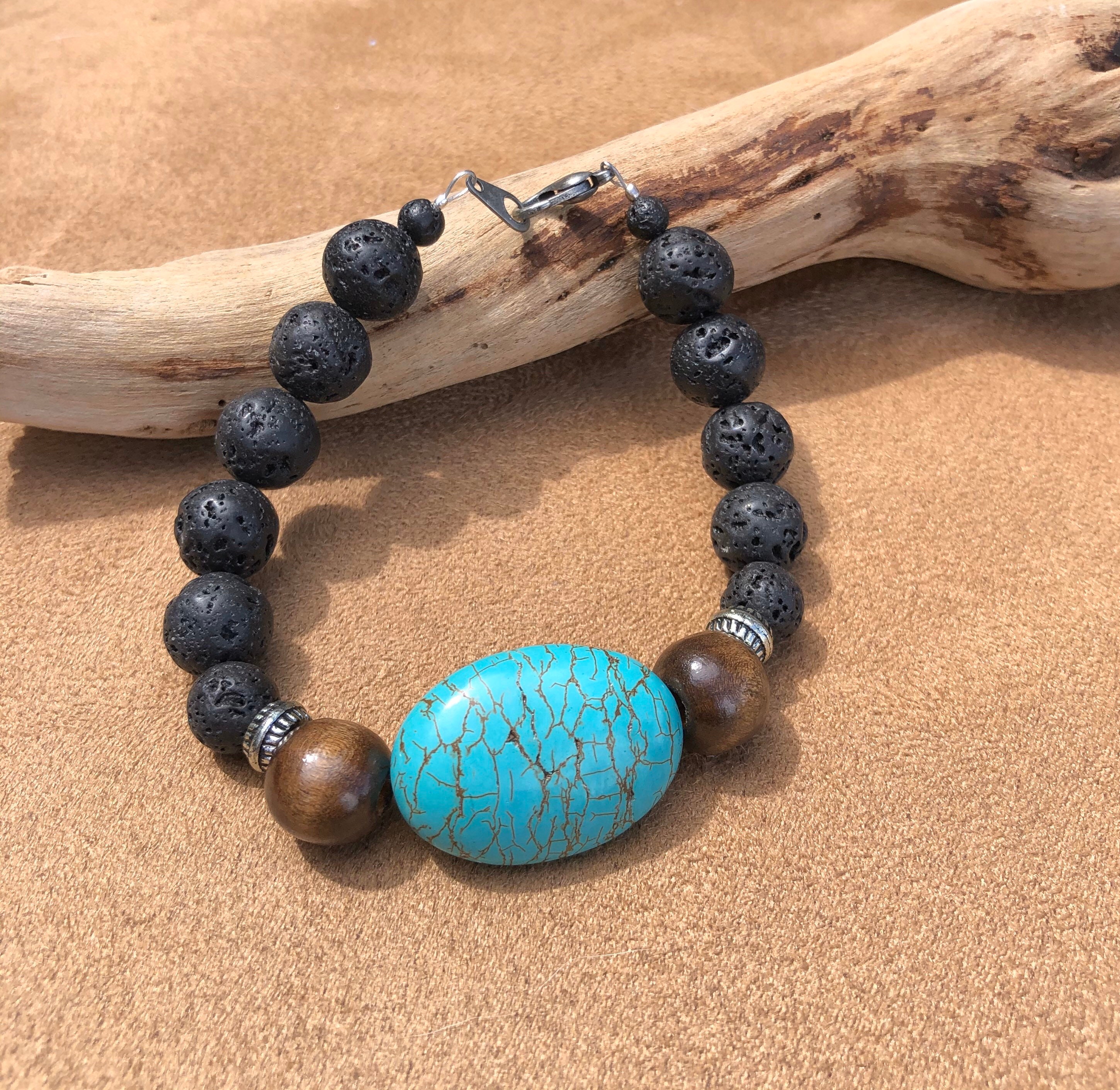 Stunning Natural Lava Rock Bracelet with Blue Tiger Eye Beads – Aloha Maui  Gifts
