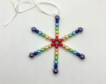 rainbow ornament, home décor, star ornament, holiday ornament, rainbow beads, door handle decoration, LGBTQ, Handmade in Hawaii