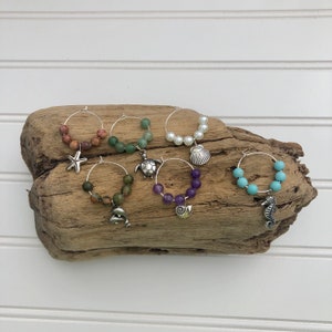 Tropical wine charms, Sea life charms, beach wedding wine glass charm, turtle charm, seahorse charm, dolphin charm, Handmade on Maui