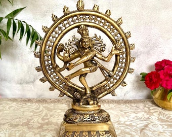 Groot messing Nataraja standbeeld 35 cm messing dansende Shiva Nataraja sculptuur Messing Shiva Nataraj idool hindoegod Lord of Dance Lovers geschenken