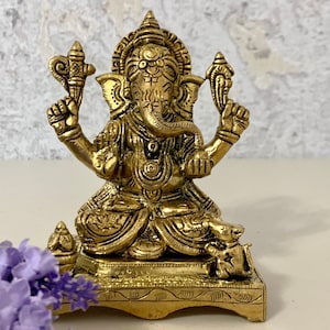 Brass Ganesha Statue 13cm Lord Vinayaka Ganesh Figurine for Home Temple Mandir Ganesha Showpiece Lord Ganapati Elephant God Good Luck gifts