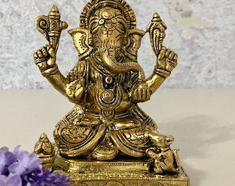 ガネーシャ像 30 cm、手描きのガネーシャ神像、蓮、ガナパティ