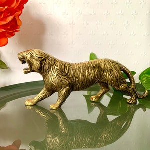 Brass Large Tiger Figurine;Tiger heavy table decor;wild Animal lovers present;Christmas present;Tiger statue;Big Wild Cat office decor;