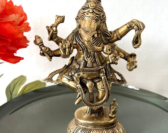 Brass 24 cm Dancing Ganesha;Lord Ganapati statue;Nritya Ganapati;Handmade Hindu god sculpture;Table top decor;Ganesha Figurine;Vinayaka;