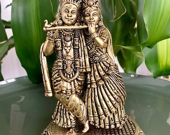 Brass 6" Inch Radha Krishna Statue,RadhaKrishna Murti,RadheKrishn figurine CornerTable,Decorative Showpiece,Hindu Marriage Anniversary gift.