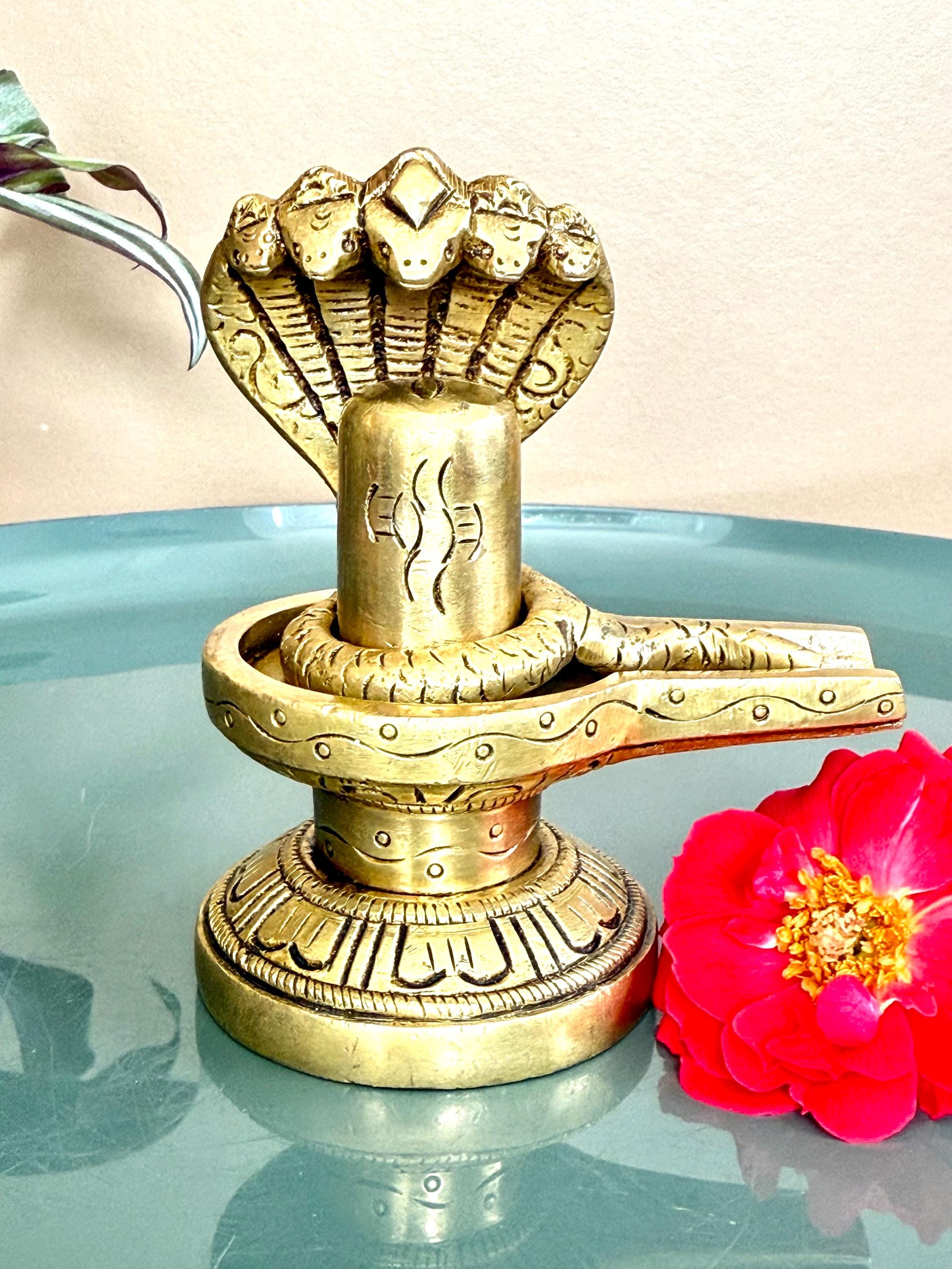 Brass Shiva Lingam Statue Naga Shivling for Home Temple Puja Decor