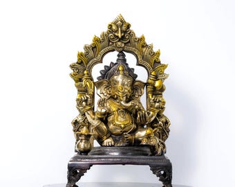 Large Brass Ganesha Statue 43cm Big Ganpati Idol, Lord Ganesh Murti, Hindu Elephant God Sculpture, Home Decor Housewarming Gift