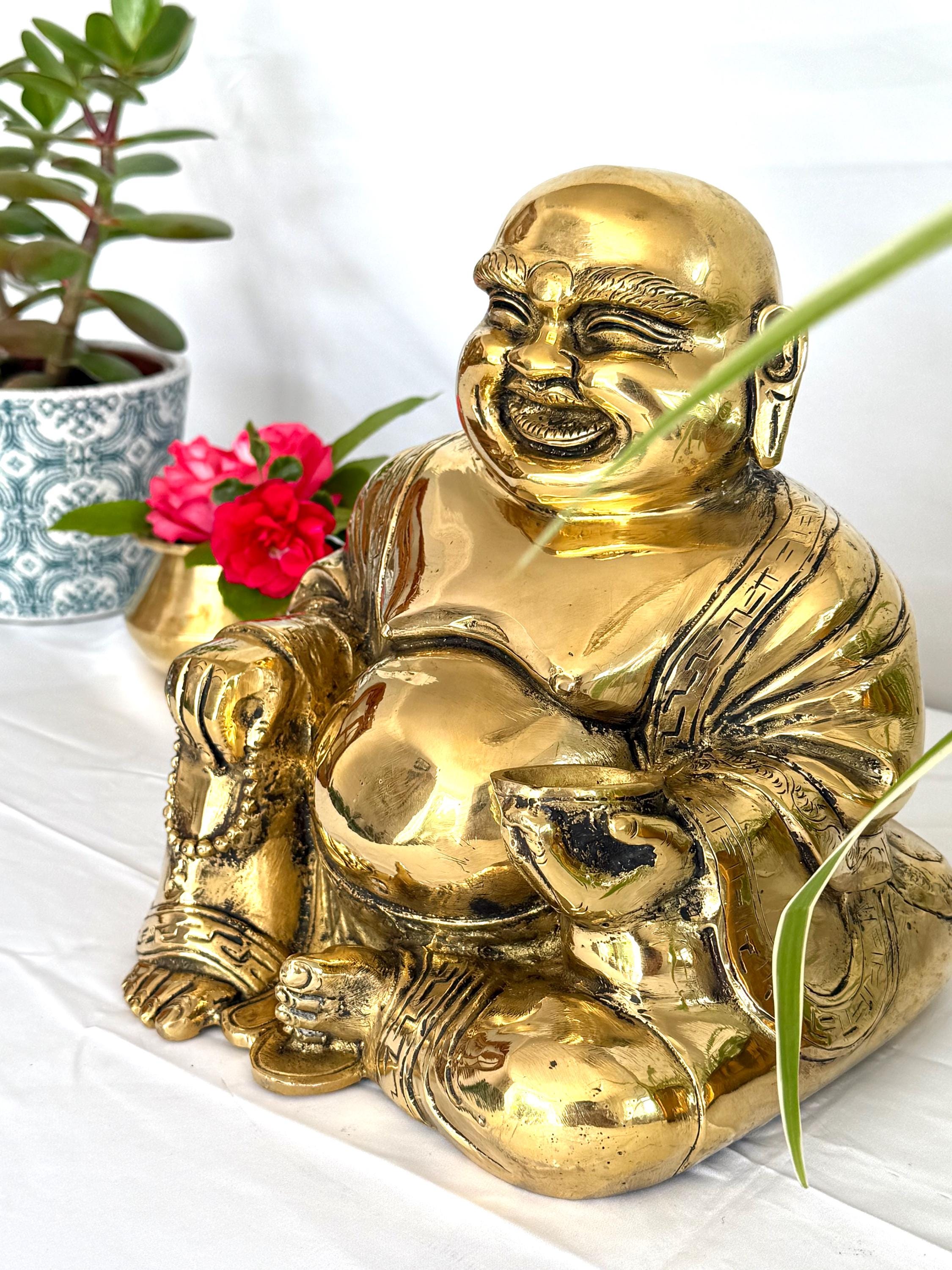 Large Brass Laughing Buddha Statue Chinese Buddha Idol for Wealth