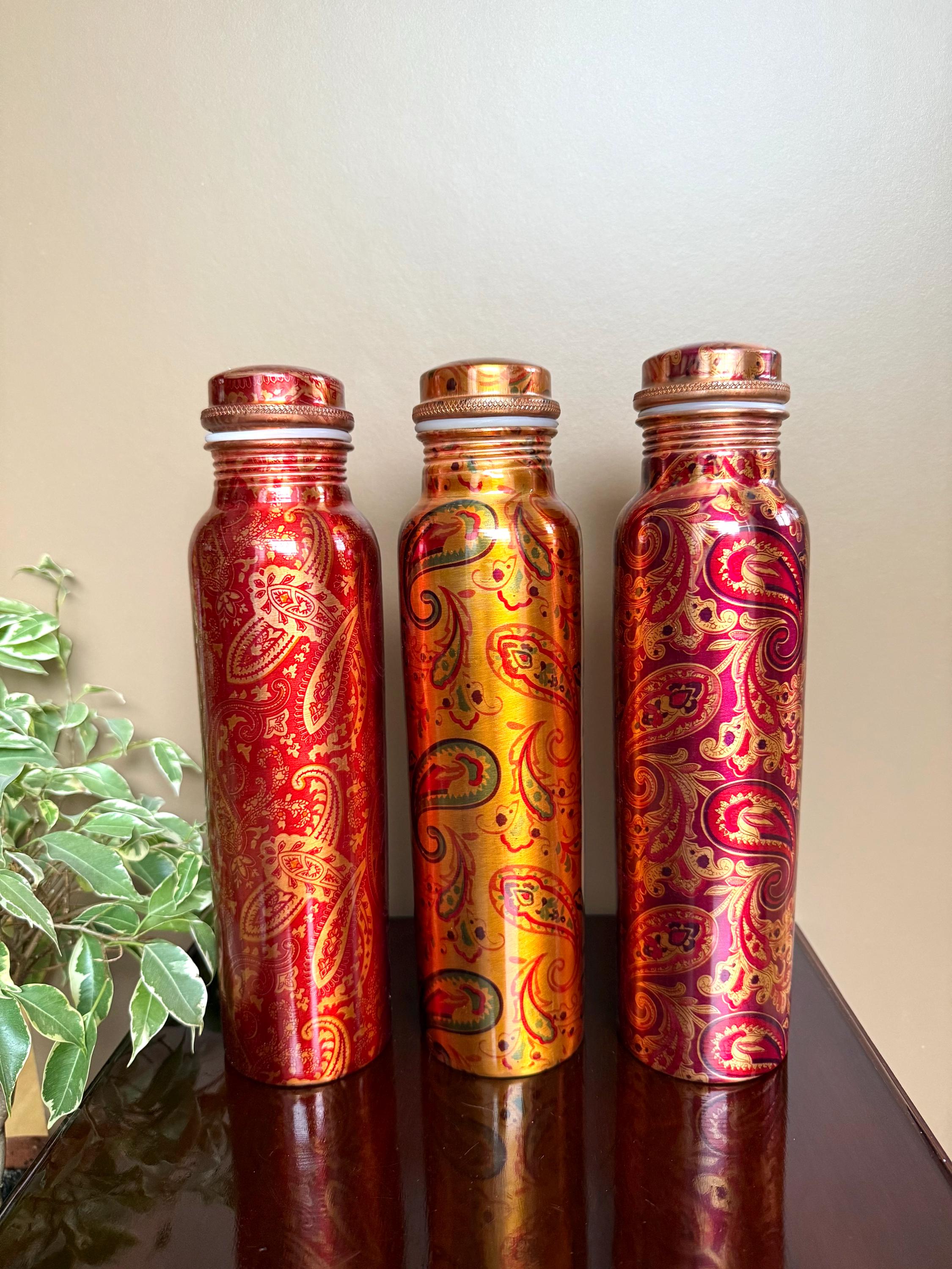 Handmade Pure Copper Water Bottles 32oz in Paisley Designs,eco