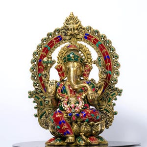 Messing Ganesha Statue in Stein Finish 15 Zoll Ganesh Idol für Home Tempel, Hindu Gott Murti, Kompaktes Messing Ganpati, Spirituelles Dekor Geschenk Bild 7
