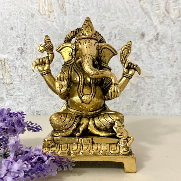 Brass 18cm Ganesha Statue; Lord Vinayaka;Ganesha Figurine for Home Temple Mandir;Ganesha Showpiece;Lord Vignesha;Hindu Elephant God;GoodLuck