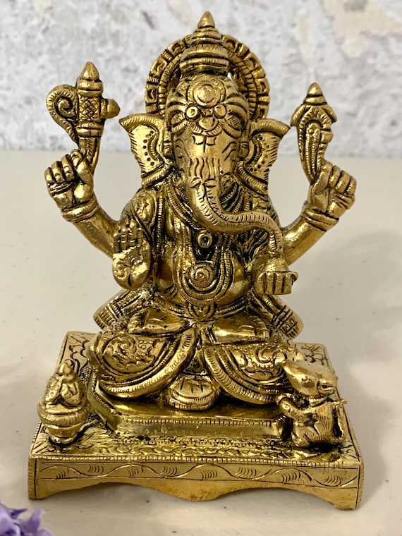 金属製　金色ガネーシャ　壁掛け 真鍮製ガネーシャ像 13 cm ヴィナヤカ ガネーシャ神 置物 自宅用 寺院
