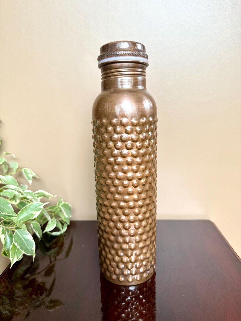 Handmade Antique Finish Pure Copper Water Bottle 950ml With Ayurvedic ...