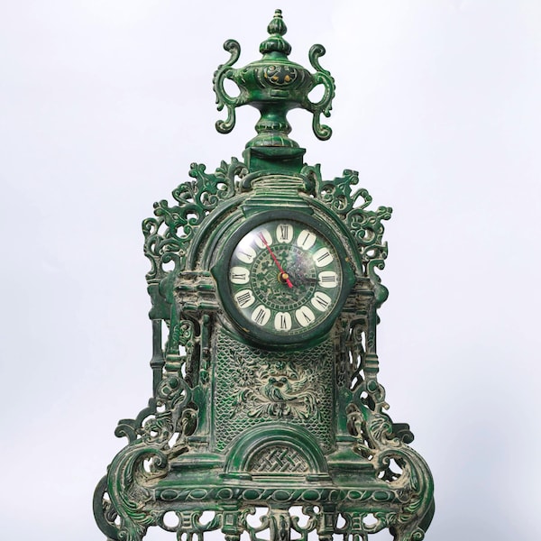 23-inch Handcrafted Antique Brass Table Clock Decorative Vintage Mantel Timepiece for Home Décor  Vintage Style Antique Clock Tabletop Décor