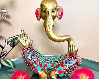 Messing Ganesha Statue 20 cm Moderne Ganesh Skulptur Religiöses Zuhause Tempel Altar Dekor Hindu Elefant Gott und viel Glück Geschenk für neue Anfänge