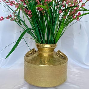 Vintage Brass Pot with handles in Hammered finish Brass Antique vase Centrepiece Home Decor vintage brass planter Housewarming gift Rare Pot