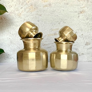 Antique Brass ribbed Water Pots Rare vintage lotas solid brass kitchenware collectable Traditional Indian lota brass water vessel home decor