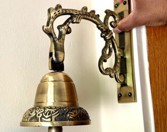 ヴィンテージ真鍮ドラゴンウォールベル、華やかな東洋風デザイン