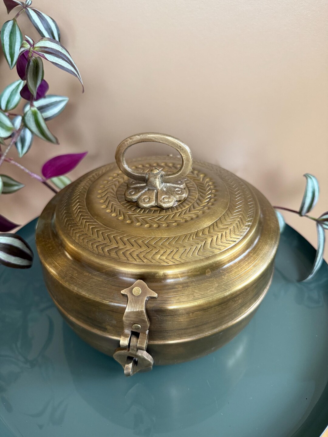 Antique Brass Chapati Box With Lock and Handle in Detailed Carving ...