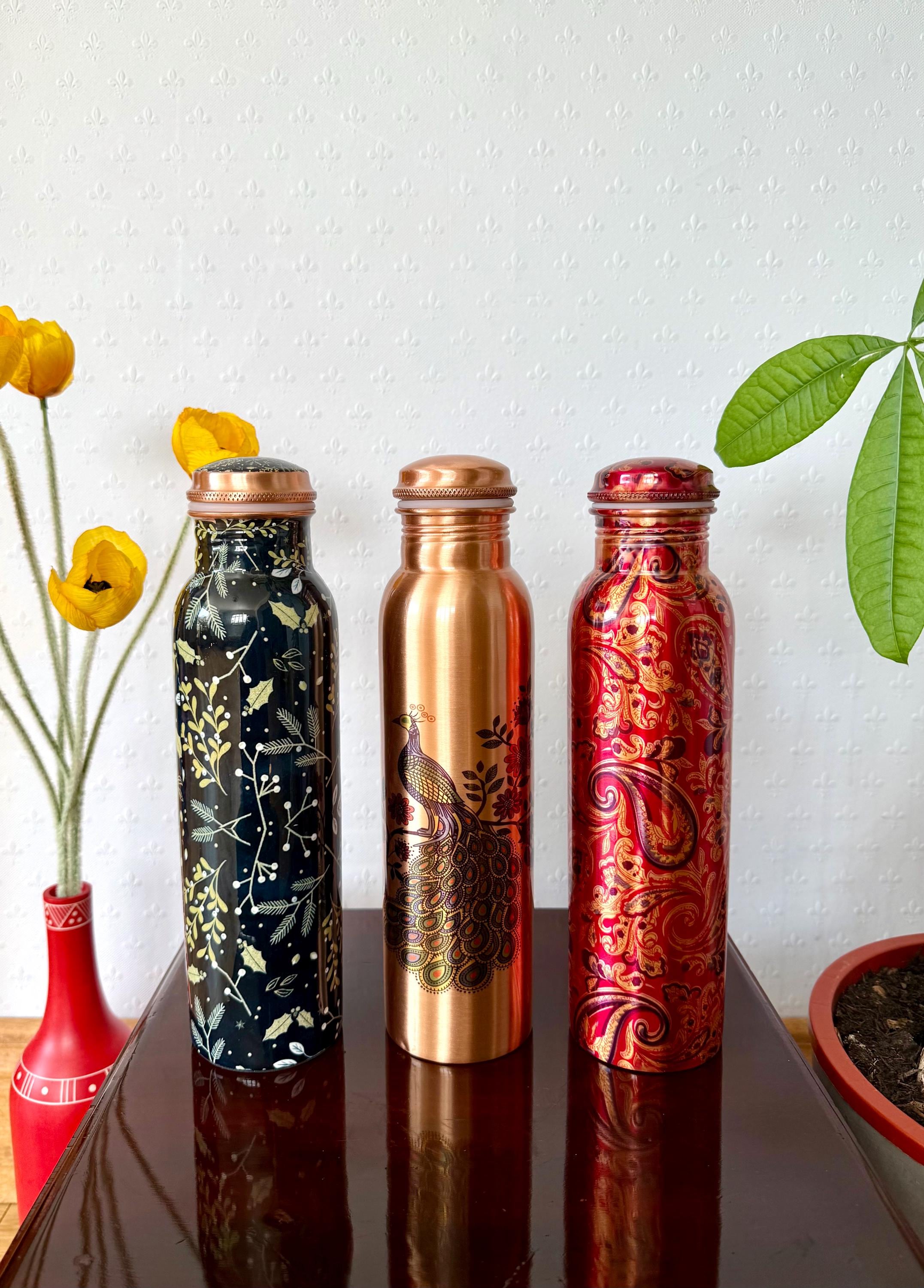 Handmade Pure Copper Water Bottles 32oz in Unique Designs,eco
