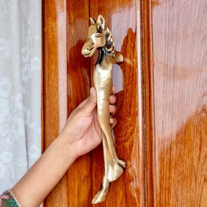 13 Inch Heavy Brass Horse Door Handle, Vintage Main Door Pull, Solid Brass Decorative Entrance Handle, Unique Animal Design Door Hardware