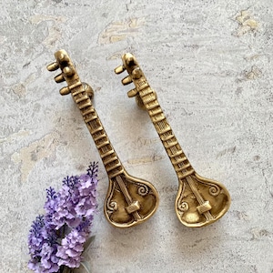 Brass Sitar door handles 8&quot; inch Sitar cabinet pulls Music room door handles classical musical instrument Designer wardrobe handles for home