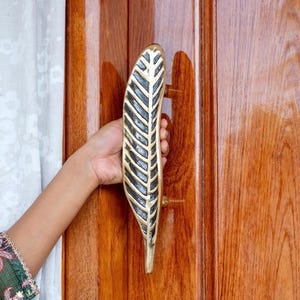 12-inch zware designer messing bladdeurkruk, luxe hoofddeurkruk, vintage messing deurbeslag, decoratieve ingangsdeurkruk