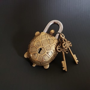 Brass Turtle PadLock With Two Keys; Indian functional Animal Lock ; Brass Hardware Safety Doors and Locks ; Christmas presents;