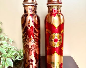 Handmade Pure Copper Water Bottle 32oz in unique Design, Eco-Friendly and Sustainable Ayurvedic Health Benefits Bottle Gift for Him and Her