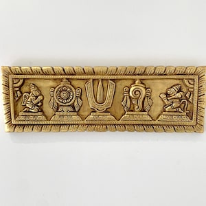Väggbonad i mässing, Vishnu Shankh Chakra Namah, hinduisk Pooja i mässing, andlig väggkonst för hemmet, inflyttningspresent i mässing bild 1