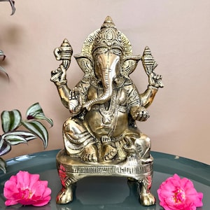 Brass Ganesha Statue 20cm Big Ganesh, Ganapati,Vinayaka Figurine for Home Temple Mandir Good Luck Gift for New Beginnings Ganesha Showpiece