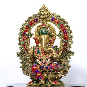 Messing Ganesha Statue in Stein Finish 15 Zoll Ganesh Idol für Home Tempel, Hindu Gott Murti, Kompaktes Messing Ganpati, Spirituelles Dekor Geschenk Bild 1