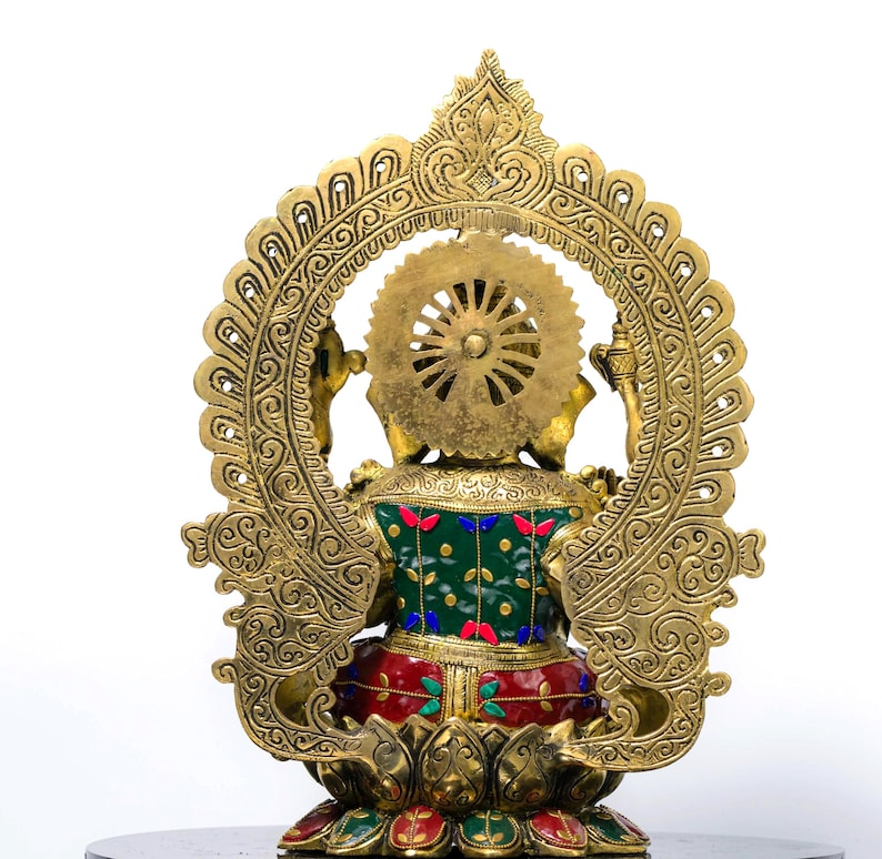 Messing Ganesha Statue in Stein Finish 15 Zoll Ganesh Idol für Home Tempel, Hindu Gott Murti, Kompaktes Messing Ganpati, Spirituelles Dekor Geschenk Bild 10