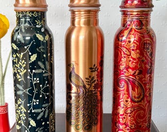 Handmade Pure Copper Water Bottles 32oz in unique Designs,Eco-Friendly and Sustainable Ayurvedic Health Benefits Bottle Gift for Him and Her