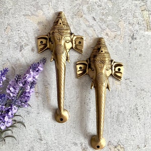 Pair of Ganesha Design Brass Door Handle 10 Inches, Door Handles for Home, Handles for Kitchen, Home Decor Ideas, Antique Style Door Pulls