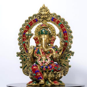 Messing Ganesha Statue in Stein Finish 15 Zoll Ganesh Idol für Home Tempel, Hindu Gott Murti, Kompaktes Messing Ganpati, Spirituelles Dekor Geschenk Bild 6