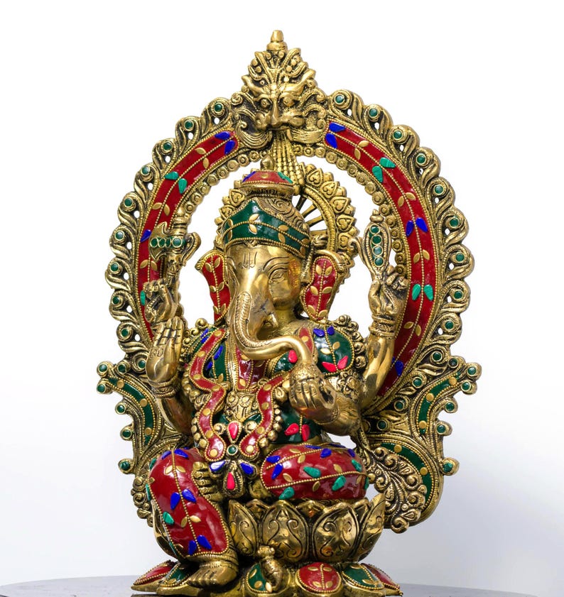 Messing Ganesha Statue in Stein Finish 15 Zoll Ganesh Idol für Home Tempel, Hindu Gott Murti, Kompaktes Messing Ganpati, Spirituelles Dekor Geschenk Bild 8