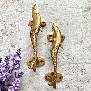 Brass Dolphin door handles, Main door handles, Brass wardrobe handles, Brass knobs and pulls, Brass Dolphin cabinet pulls, Front door handle