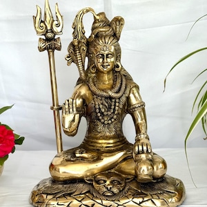 Brass Shiva Statue Large,28CM Big Brass Lord Shiva Idol with trident,Hindu god Mahadeva,Siva,Shankara,Adiyogi Shiva figurine Home decor gift