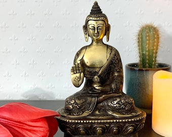Estatua de Buda de latón de 18 cm para decoración del hogar. Estatua de meditación de Buda de latón. Ídolos de Buda. Templo de deidades budistas. Altar. Estudio de yoga. Sala de meditación.